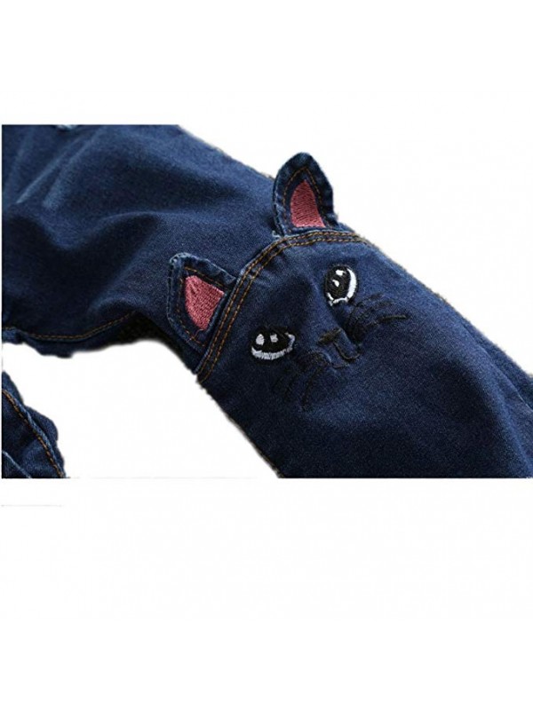 Colorful Childhood Baby Girls Jeans Kids Denim Cartoon Cat Pants