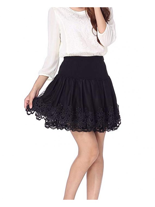 Women's Stretch High Waist Pleated Lace Tulle Tutu Casual Skirt