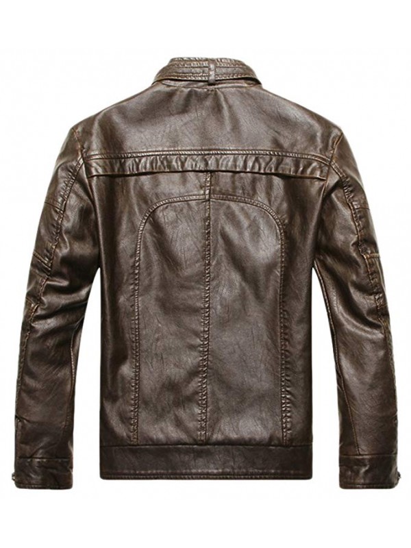 Men's Vintage Stand Collar Pu Leather Jacket