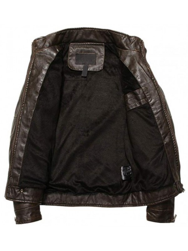 Men's Vintage Stand Collar Pu Leather Jacket