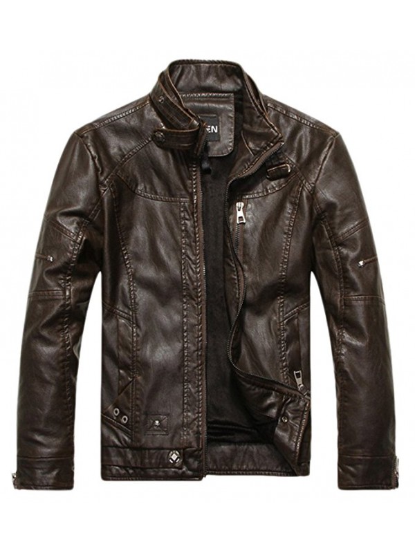 Men's Vintage Stand Collar Pu Leather Jacket