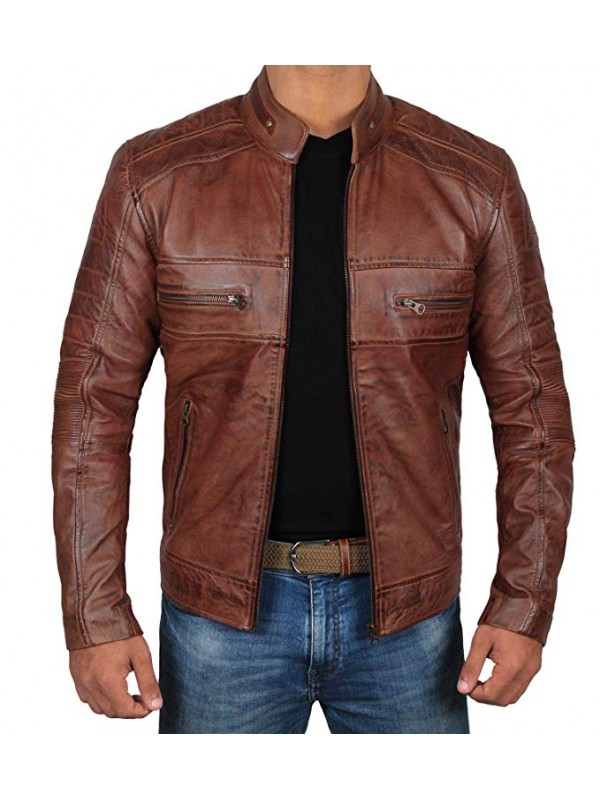 Lambskin Leather Distressed Motorcycle Jacket