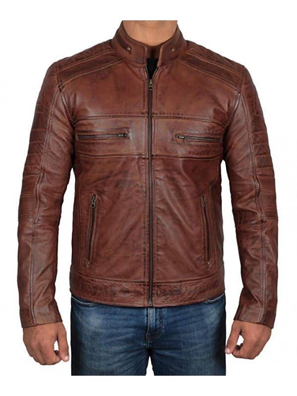 Lambskin Leather Distressed Motorcycle Jacket