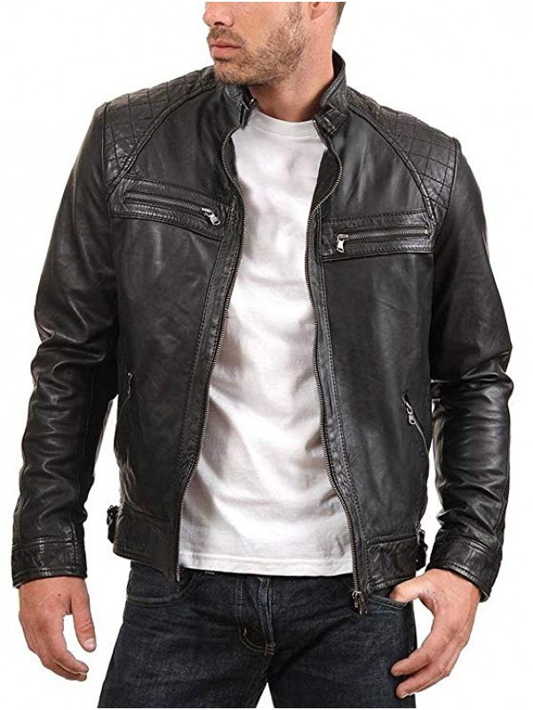 Men's Black Genuine Lambskin Vintage Leather Jacke...