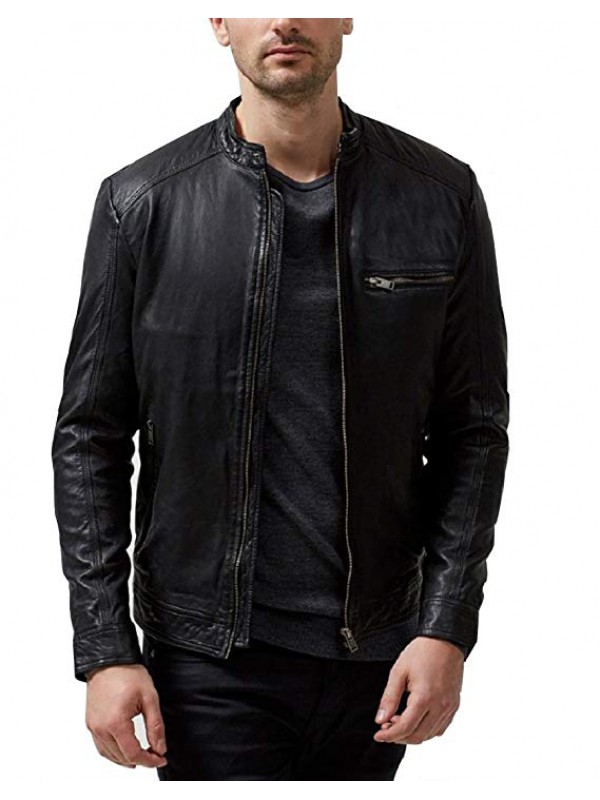 Men's Black Classic Genuine Lambskin Leather Jacke...