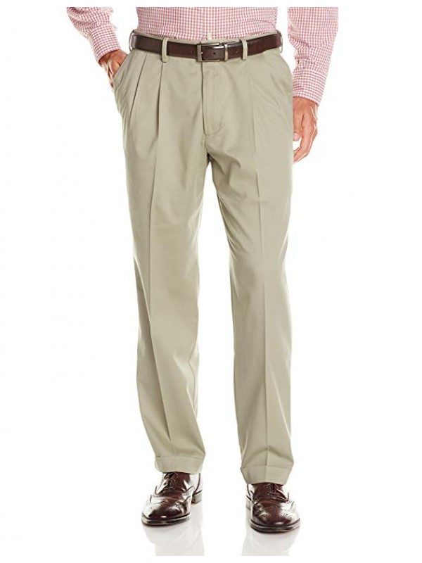 Men's Relaxed Fit Comfort Khaki Cuffed Pants-Pleat...