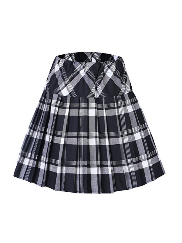 Women's Elastic Waist Tartan Pleated School Skirt