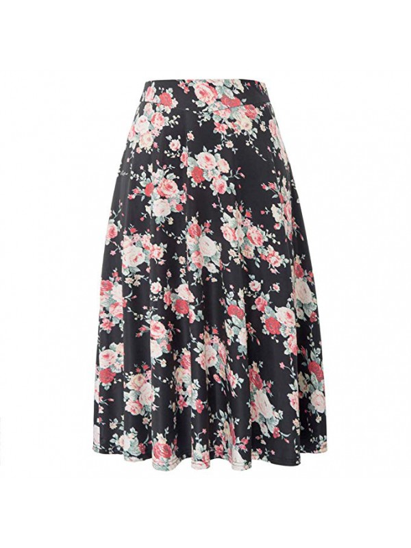 Stretchy Midi Skirt High Waist Jersey Skirt Women