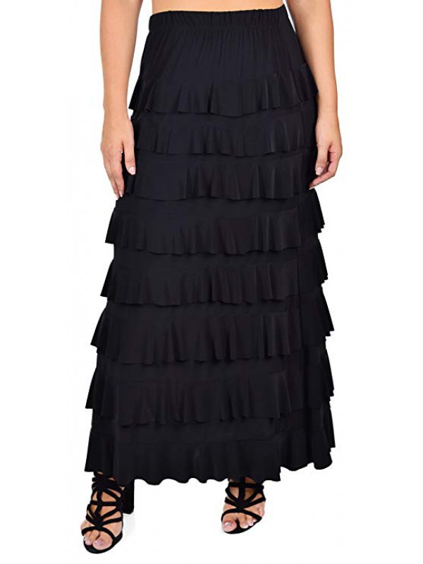 Women Waterfall 8 Tiered Boho Layered Maxi Skirt