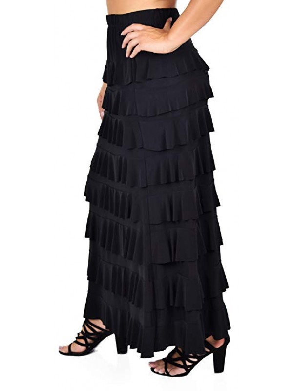 Women Waterfall 8 Tiered Boho Layered Maxi Skirt