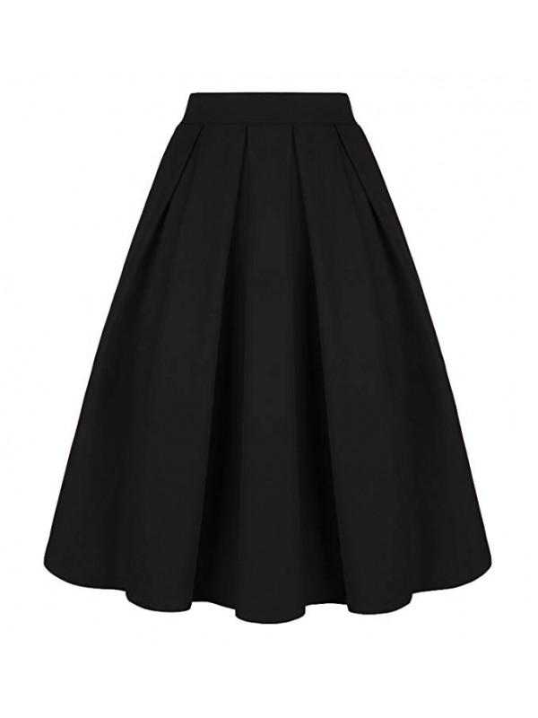 Women's Vintage A-line Printed Pleated Flared Midi Skirts with Pockets