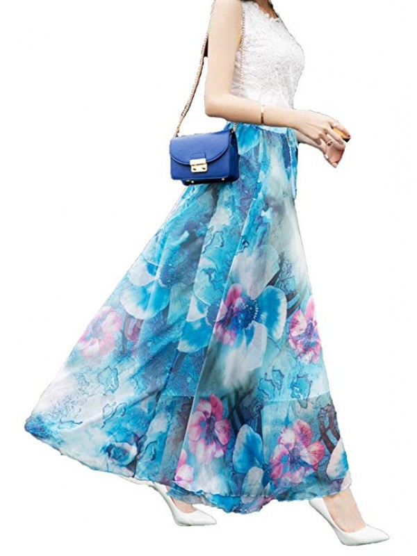 Women Full/Ankle Length Blending Chiffon Long Skirt Beach Skirt