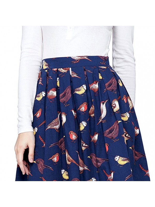 Women Pleated Vintage Skirts Floral Print 