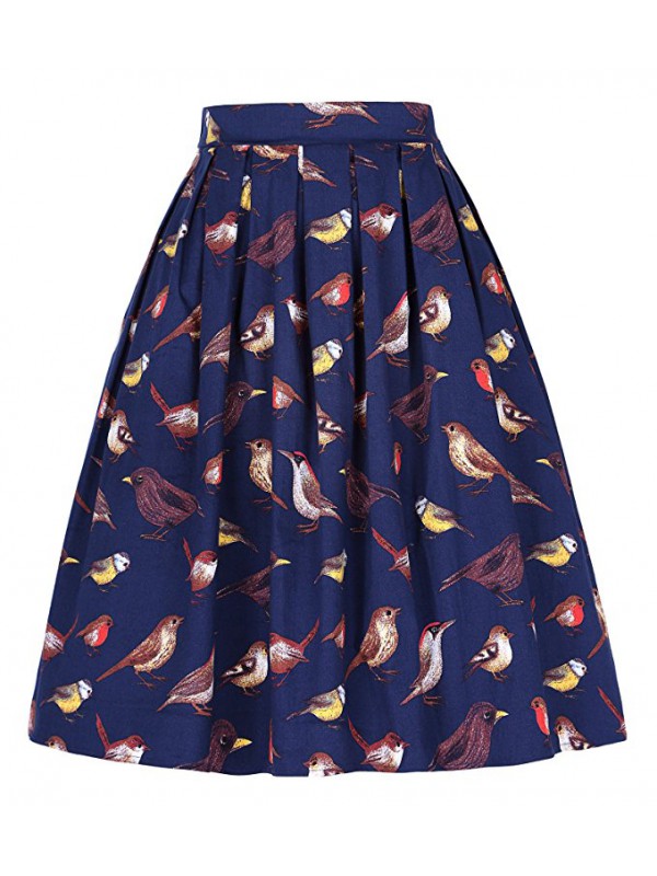 Women Pleated Vintage Skirts Floral Print 