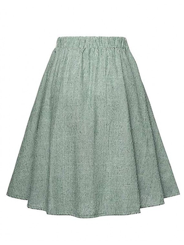 Women's A-Line High Waisted Button Front Drawstring Pleated Midi Skirt 