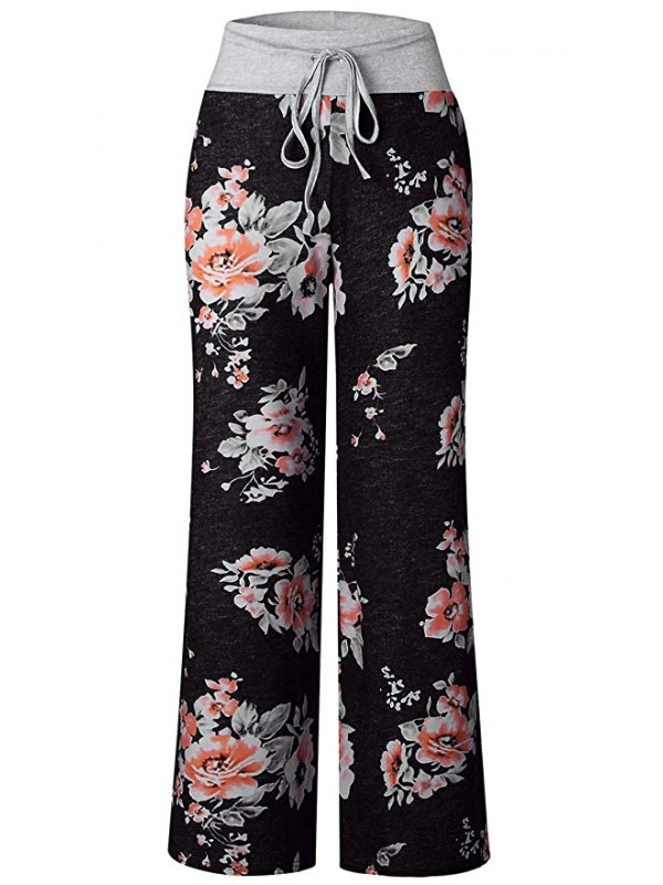 Women's Comfy Casual Pajama Pants Floral Print Drawstring Lounge Pants Wide Leg