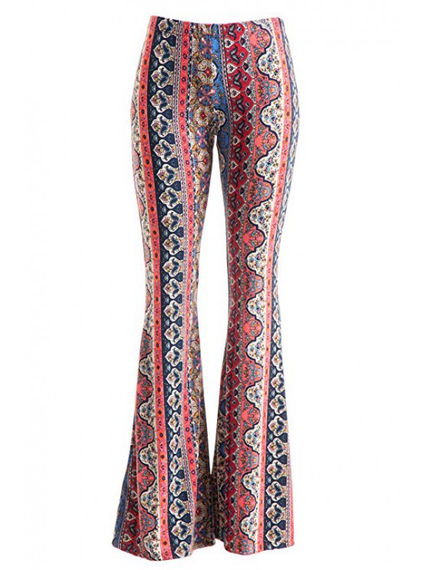 Womens Boho Comfy Stretchy Bell Bottom Flare Pants