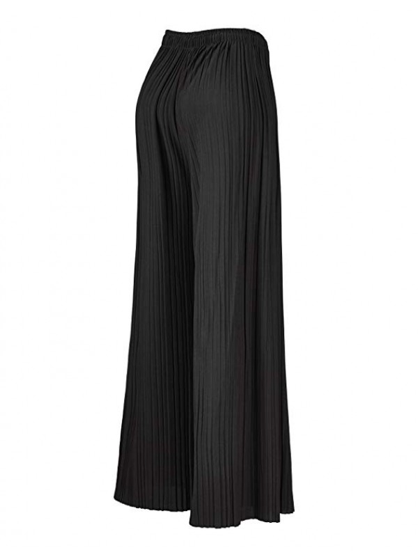 Womens Pleated Wide Leg Palazzo Pants With Elastic Band