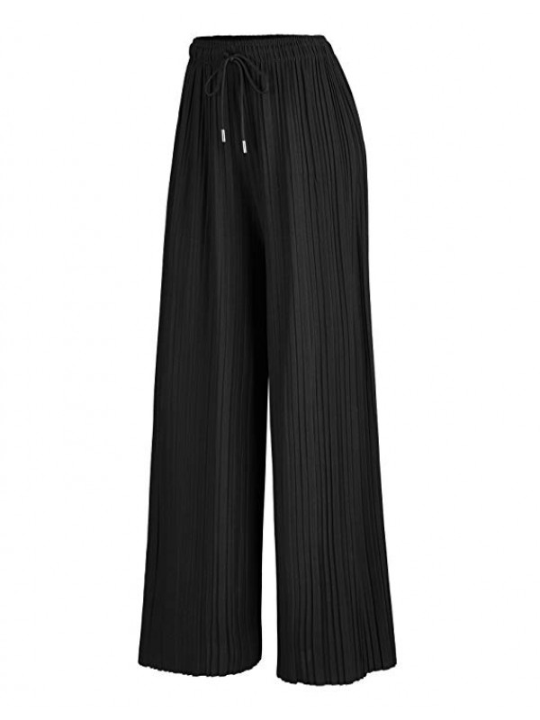 Womens Pleated Wide Leg Palazzo Pants With Elastic...