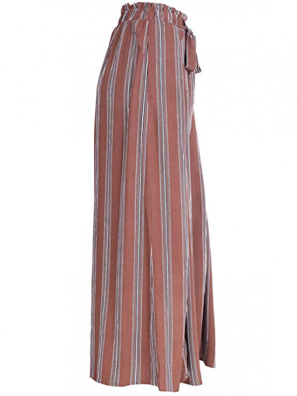 Women's Boho High Waist Split Stripe Wide Leg Pants