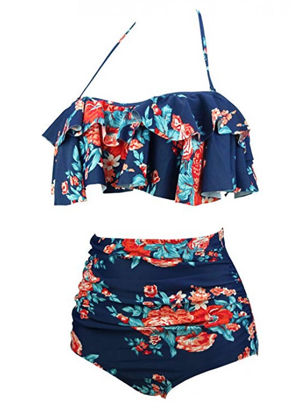 Women's Retro Boho Flounce High Waist Bikini Set Chic Swimsuit